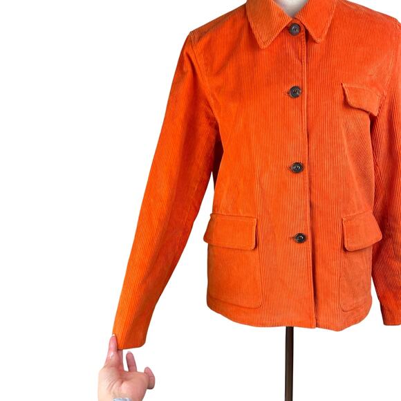 Womens J Crew Orange Corduroy Button Up Closure Collared Jacket with Pockets - Picture 12 of 13